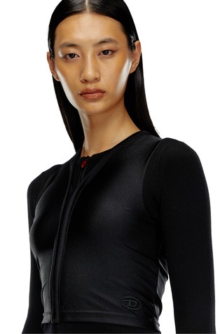 DIESEL Cropped wool cardigan with stretch overlay Black 3
