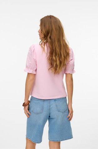 VERO MODA VMSENNA bombažna majica z napihnjenimi kratkimi rokavi Roza - Roseate Spoonbill 2