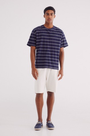 SPRINGFIELD Črtasta bombažna majica z neenakomerno teksturo Modra - Blue/White Stripes 3