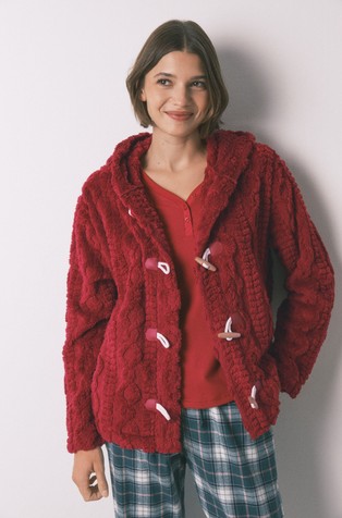 Short fleece hooded robe