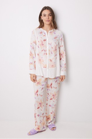 Long viscose flower shirt pajamas