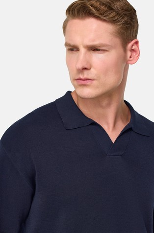BOGGI MILANO Cotton and Silk Knitted Polo Shirt Navy 3