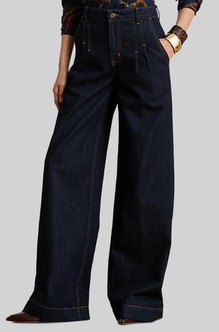 Pleated High-rise Wide-leg Jeans