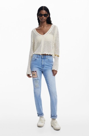 DESIGUAL Jeans hlače z našitki Modra - Blue 3