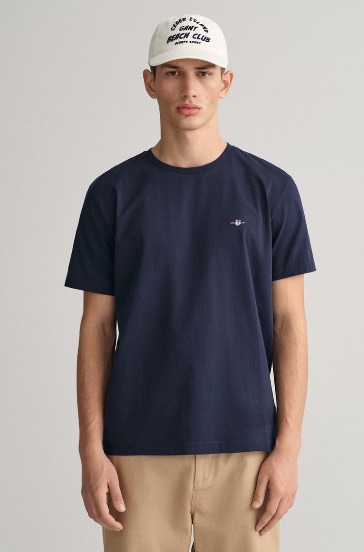 GANT Regular fit majica z vezenim logotipom Modra - Dark Blue 