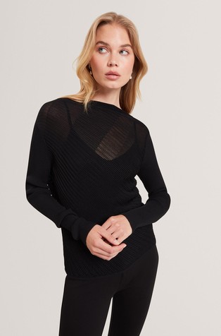 Sheer Detail Knit Long Sleeve Top