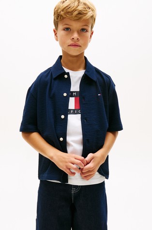 Relaxed fit srajca s kratkimi rokavi iz teksturiranega jerseya