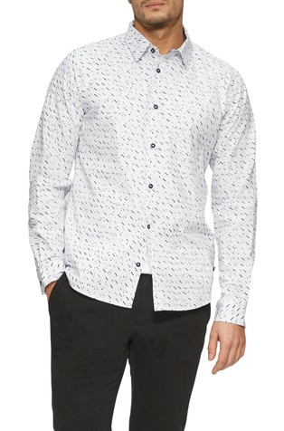 Slim fit bombažna srajca z vzorcem