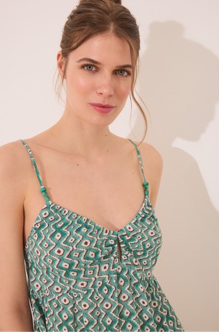 WOMEN'SECRET Kratka obleka z naramnicami in geometrijskim vzorcem Zelena - Green / Multi 4