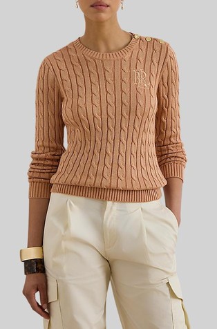 Button-trim Cable-knit Sweater