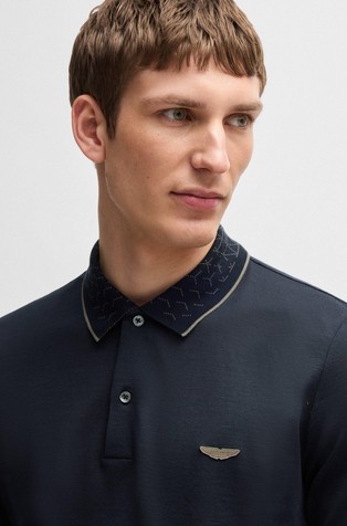 HUGO BOSS BOSS x Aston Martin polo majica s kratkimi rokavi iz bombažne mešanice Modra - Dark Blue 3