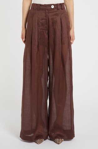 Prosojne hlače iz ramije z gubami