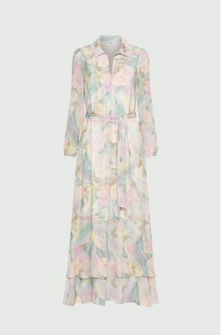 Long floral georgette dress with flounces