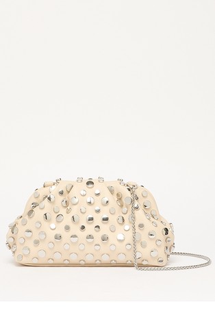 Small deerskin-effect clutch bag with studs