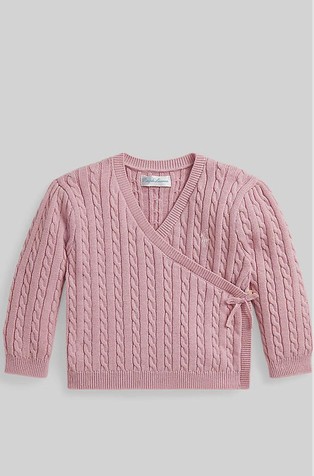 Mini-cable cotton faux-wrap sweater