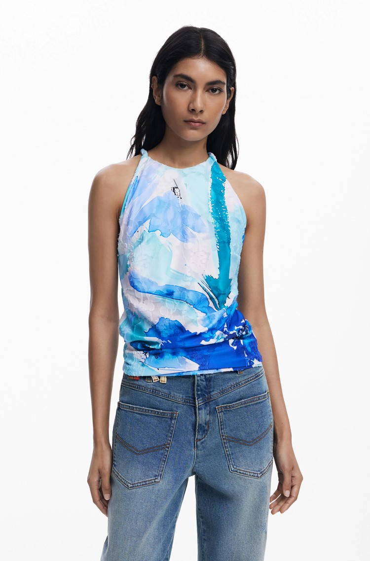 DESIGUAL Patterned tank top Blue / White 