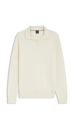 Knitted-cotton sweater with Johnny collar