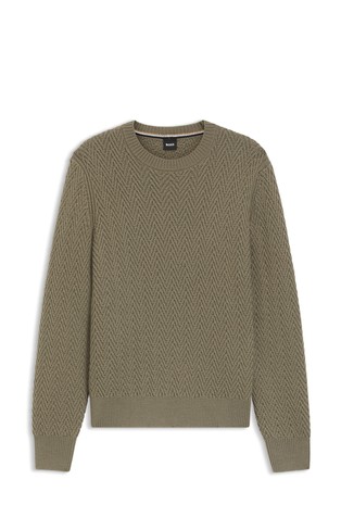 Pleten volnen pulover s strukturiranim vzorcem ribje kosti