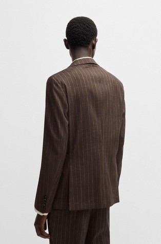 HUGO BOSS Pinstripe suit in stretch linen-wool blend Brown Patterned 4