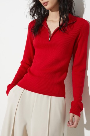 Pure merino wool jumper with half zip