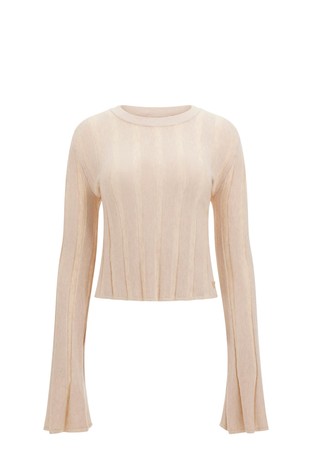 Črtast pleten pulover s svetlečimi lureks vlakni