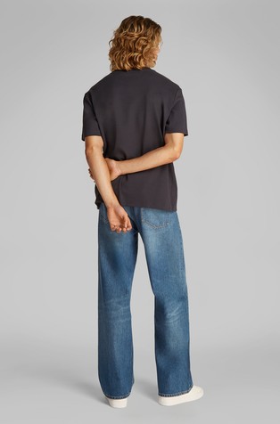 CALVIN KLEIN Majica iz raztegljivega bombaža z logo našitkom Črna - Black 2