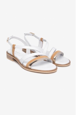 NEROGIARDINI Sandali iz usnja in tehnične tkanine Bela - White/Beige 2