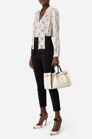 ELISABETTA FRANCHI Vzorčasta viskozna srajca s šalom Bež - Beige 2
