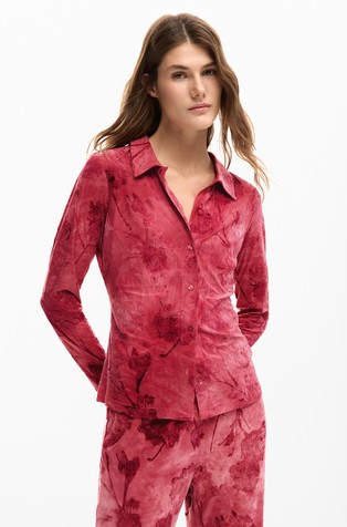 Majica s srajčnim ovratnikom in cvetličnim vzorcem