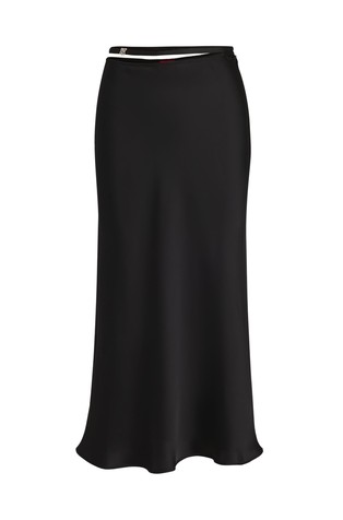 Midi skirt in satin with waist trim