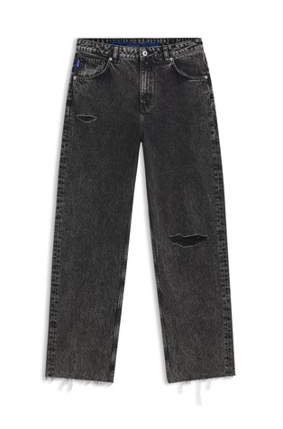 Relaxed-fit jeans in distressed rigid denim