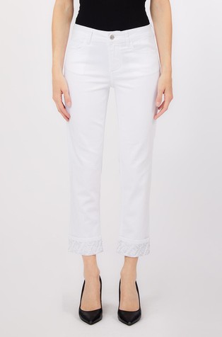 Skinny fit hlače z okrasnimi kamenčki na zavihanih hlačnicah