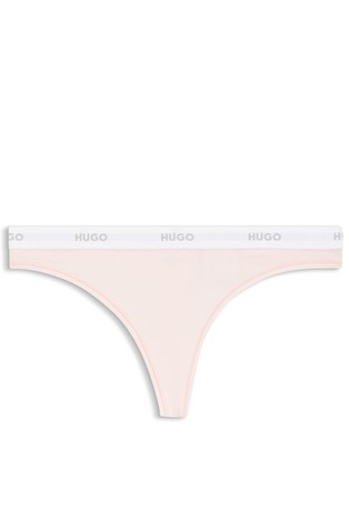 Stretch-cotton thong with logo waistband