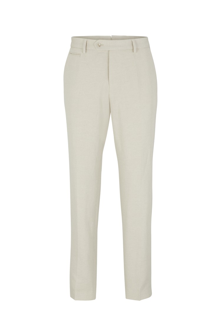 HUGO BOSS Slim fit hlače iz mešanice bombaža in lana Bela - Open White 