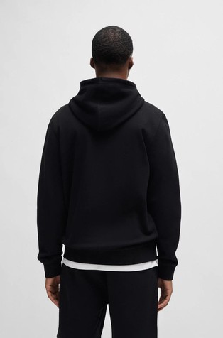 HUGO BOSS Bombažen pulover s kapuco in logo našitkom Črna - Black 2
