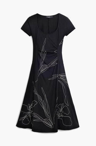 DESIGUAL Flared dress with floral print Black 6