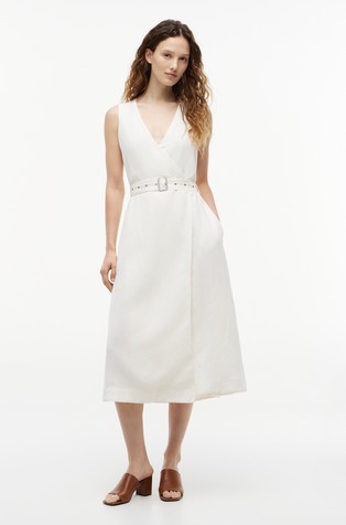 Midi obleka brez rokavov iz lanene mešanice