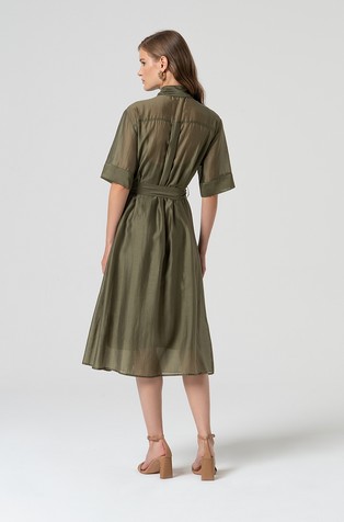 FRACOMINA Chemisier midi dress in sheer shiny fabric Green 2