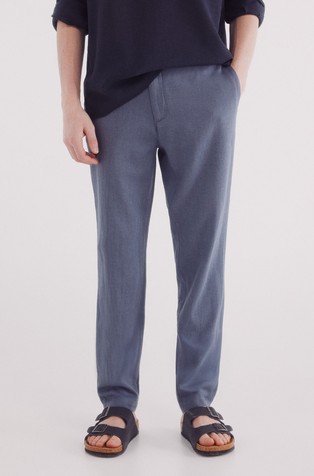 Slim fit cotton and linen structured trousers