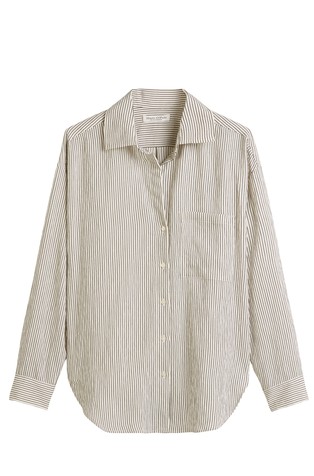 MARC O'POLO Relaxed fit črtasta srajca iz viskozne mešanice Bež - Cream/Black Stripe 4