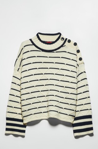 Črtast pleten pulover z diamantno teksturo