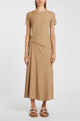 Monochrome midi jersey obleka z nabranim detajlom