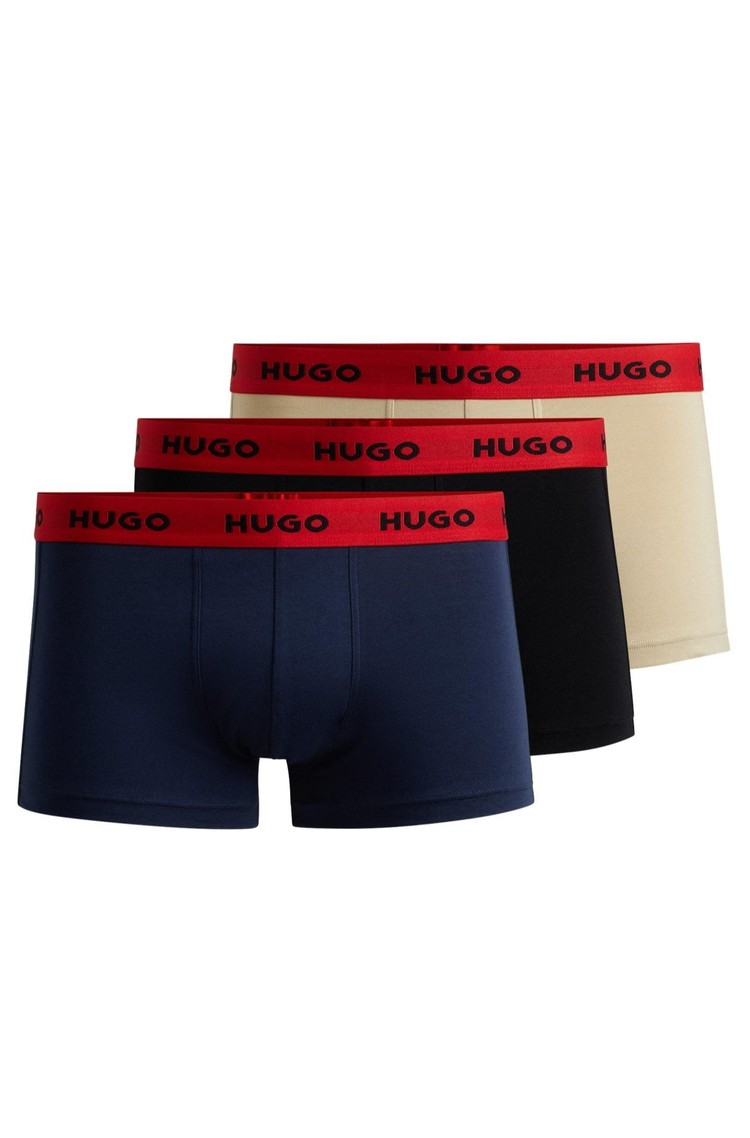 HUGO BOSS Paket 3 boksaric iz raztegljivega bombaža z logo pasom Večbarvna - Blue-Black-Cream 