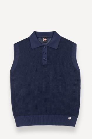 Mrežasto pleten bombažen brezrokavnik s polo ovratnikom