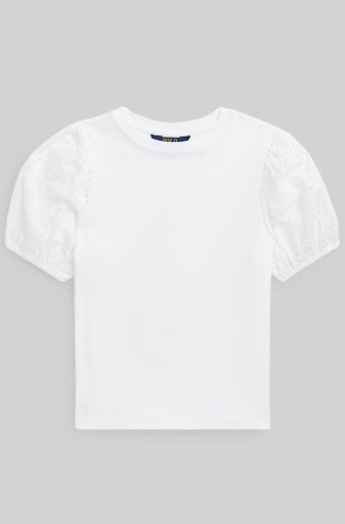 Cotton-modal Eyelet-sleeve Top