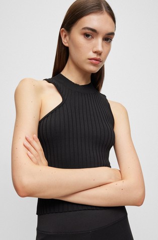 HUGO BOSS Viscose-blend ribbed-knit top with asymmetric detail Black 3