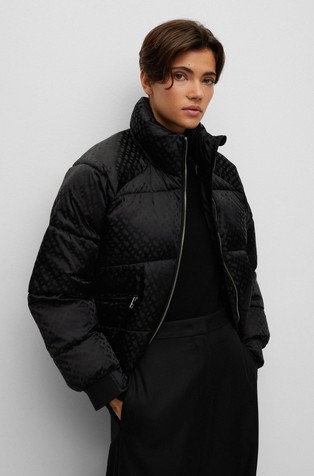 BOSS - Monogram-jacquard water-repellent padded jacket with hood