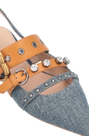 PINKO Denim slingbacks with rhinestones Blue / Brown 4