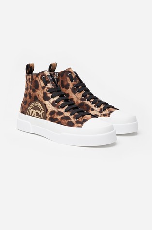 DOLCE &amp; GABBANA Cotton drill Portofino Light mid-top sneakers with leopard print Brown 2