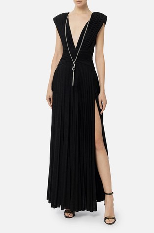 Red carpet dress in lurex jersey with necklace